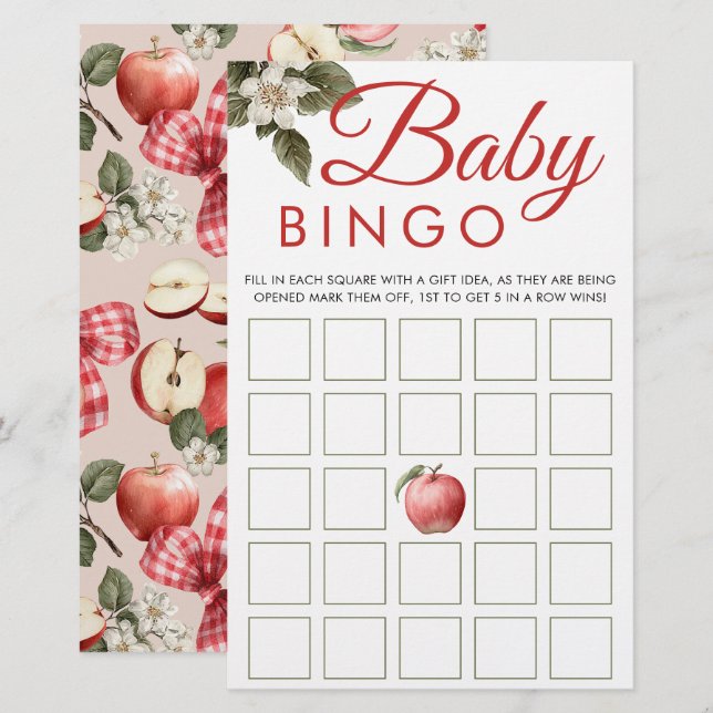 Tarjetas de juego Baby Shower Bingo de Apple y Gin (Anverso / Reverso)