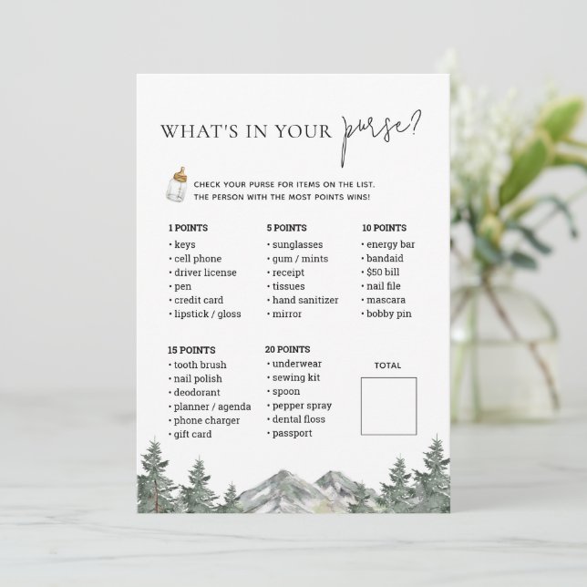 Tarjetas de juego Baby Shower Purse de Winter Moun (Anverso de pie)