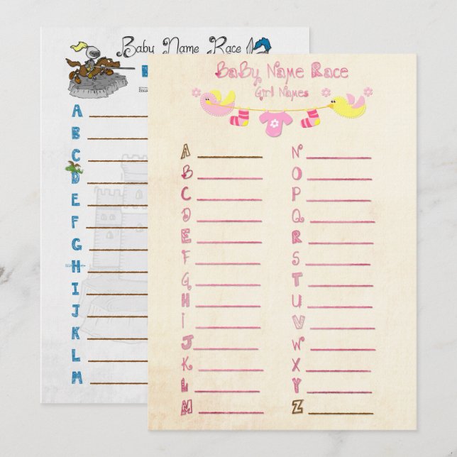 Tarjetas de juego Baby Shower Race Name (Anverso / Reverso)