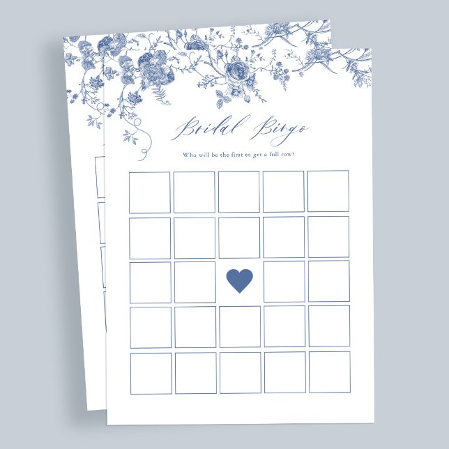 Tarjetas de juego Blue Floral Bridal Shower Bingo (Subido por el creador)