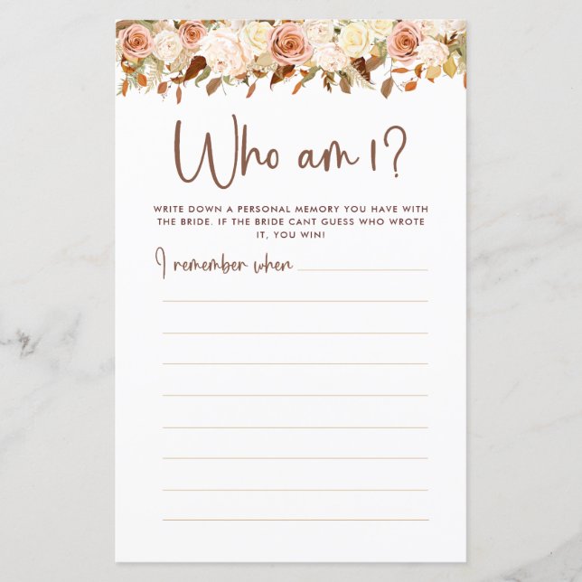 Tarjetas de juego Boho Flowers Fall | Who Am I (Anverso)
