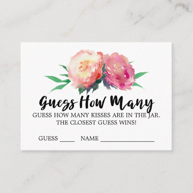 Tarjetas de juego de adivina cuántos besos de flor (Anverso)