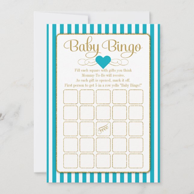 Tarjetas de juego de Baby Shower con Bingo Turquoi (Anverso)