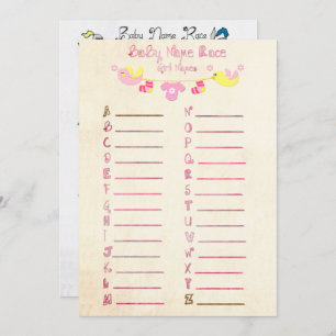 Tarjetas de juego de Baby Shower Name Race