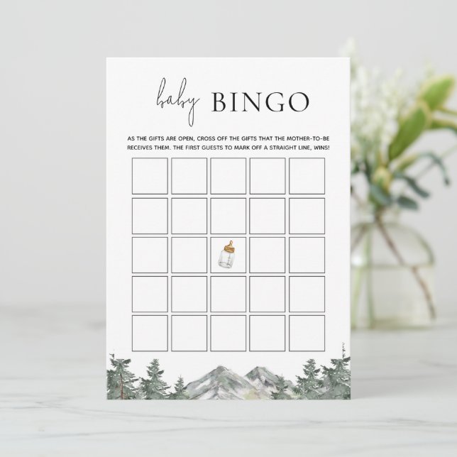 Tarjetas de juego de bingo Baby Shower Mountain pa (Anverso de pie)