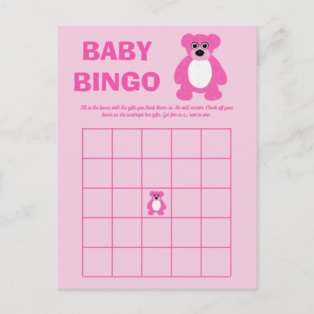 Tarjetas de juego de Bingo Baby Shower Teddy Bear (Anverso)