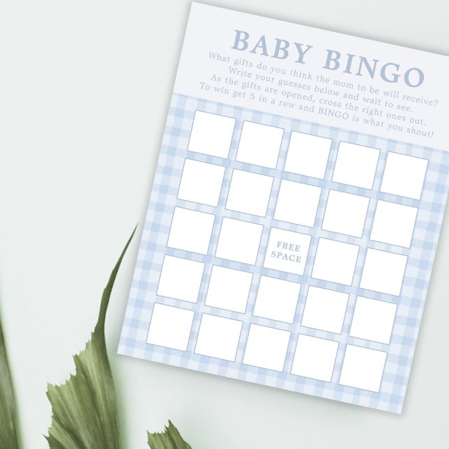 Tarjetas de juego de Bingo Blue Gingham Boy Baby (Subido por el creador)