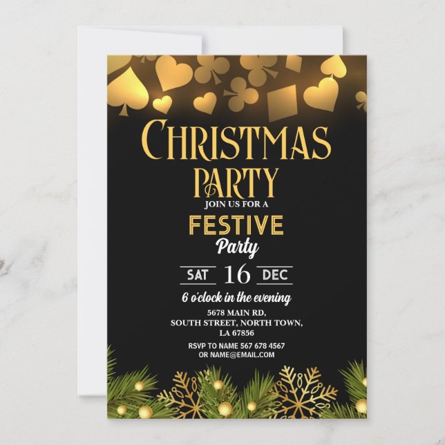 Tarjetas de juego de Casino de Navidad Dorado Negr (Anverso)