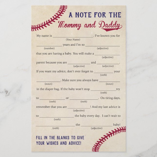 Tarjetas de juego de consejos para baby shower con (Anverso)