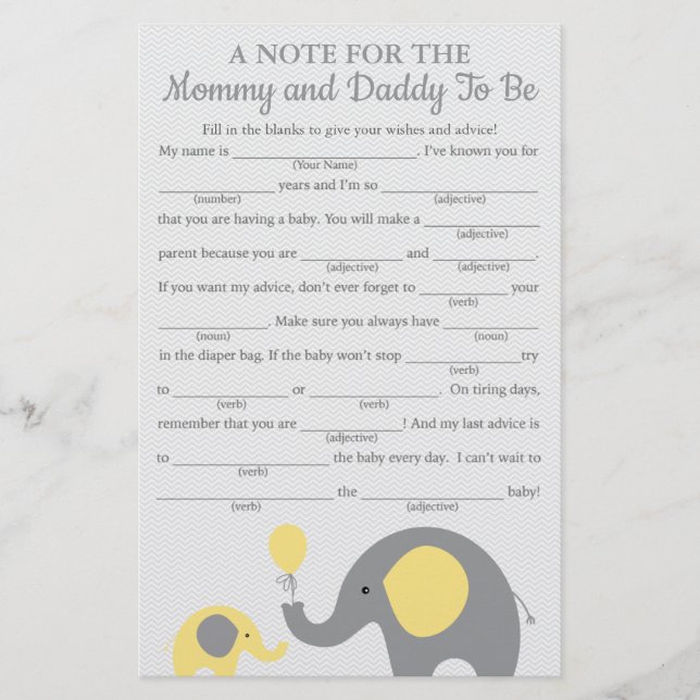 Tarjetas de juego de consejos para baby shower de  (Anverso)