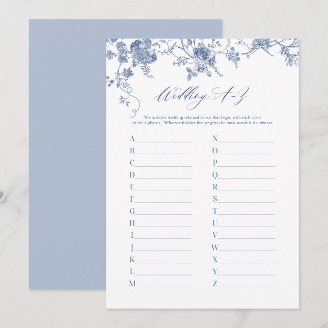 Tarjetas de juego de ducha de novia con Boda azul  (Anverso / Reverso)