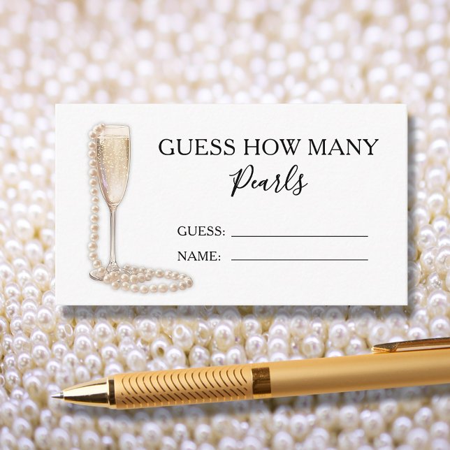 Tarjetas de juego de perlas y prosecco para adivin (Pearls and Prosecco Bridal Shower Guess How Many Game Enclosure Cards)