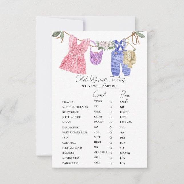 Tarjetas de juego de ropa boho para baby shower Cu (Anverso)