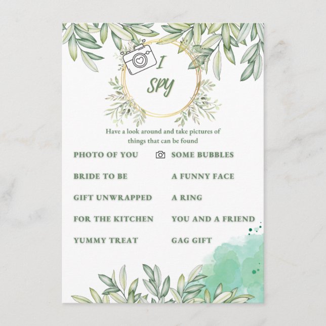 Tarjetas de juego FloraI Spy Bridal Shower (Anverso)