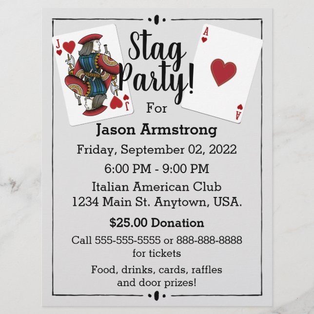 Tarjetas de juego Flyer para despedida de soltero (Frente)