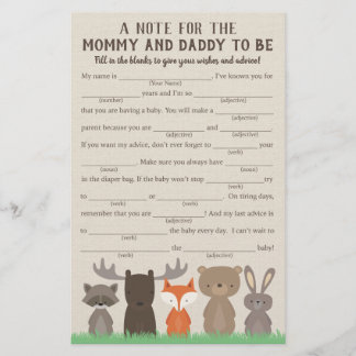 Tarjetas de juego Woodland Baby Shower Advance