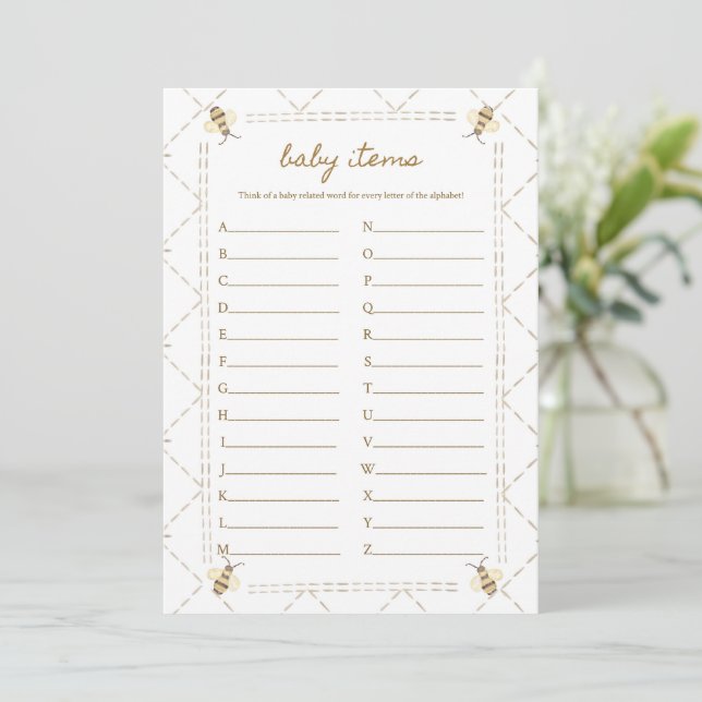 Tarjetas de juegos para bebes Honey Bee Baby Showe (Anverso de pie)