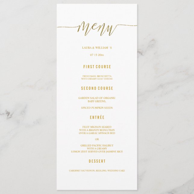 Tarjetas de la cena del menú de la boda de la (Anverso)