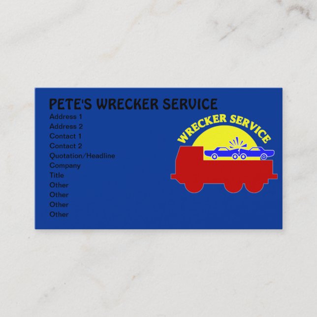 Tarjetas de la empresa de servicios del remolque (Anverso)