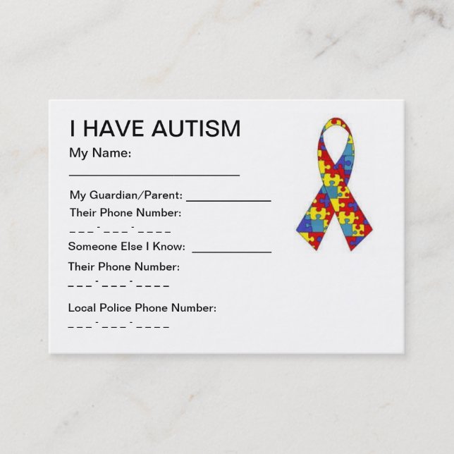 Tarjetas de la identificación del autismo (Anverso)