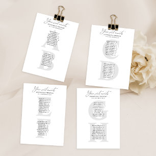 Tarjetas de la lista de asientos invitados de los 