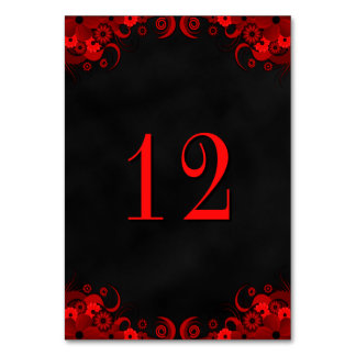 Tarjetas de la mesa de recepción de color rojo flo