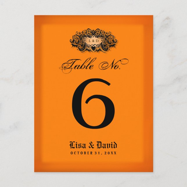 Tarjetas de la mesa del boda - Naranja de Hallowee (Anverso)