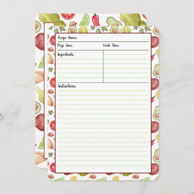 Tarjetas de la receta del tiempo del Taco (Anverso / Reverso)