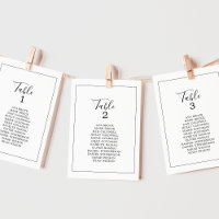 Tarjetas de la tabla de asientos minimalistas