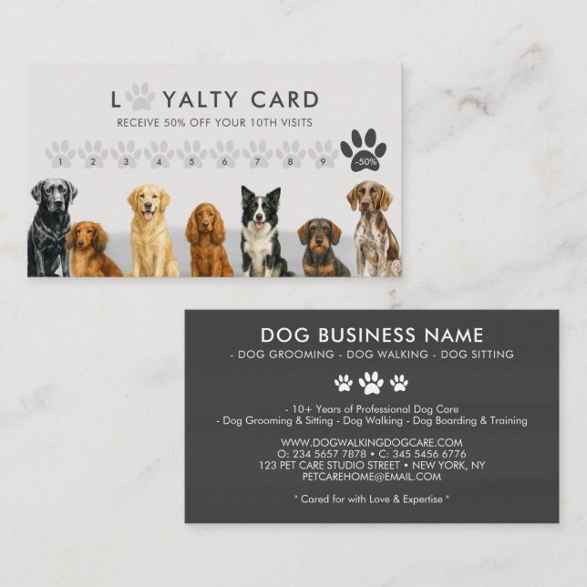 Tarjetas de Lealtad de Razas de Perros al Acuarela (Anverso / Reverso)
