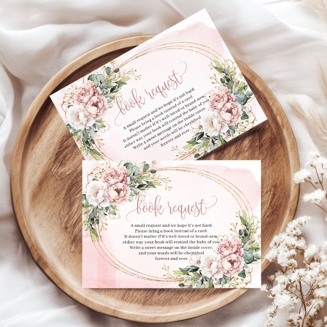 Tarjetas de libro para baby shower con brillo de v (Blush Pink Greenery Glitter Baby Shower Book Insert)