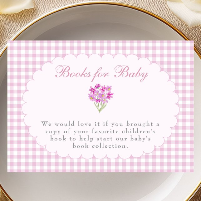 Tarjetas de libros de baby shower de cuadros rosad (Subido por el creador)