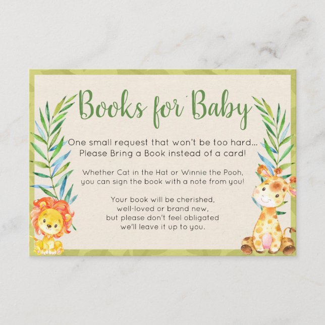 Tarjetas de Libros de la Jungla para Bebé (Anverso)
