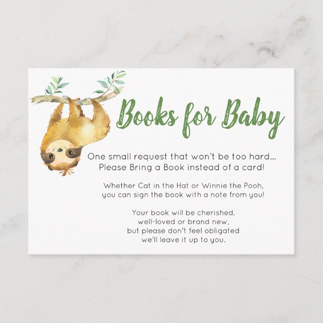 Tarjetas de Libros de Perezoso para Bebé (Anverso)