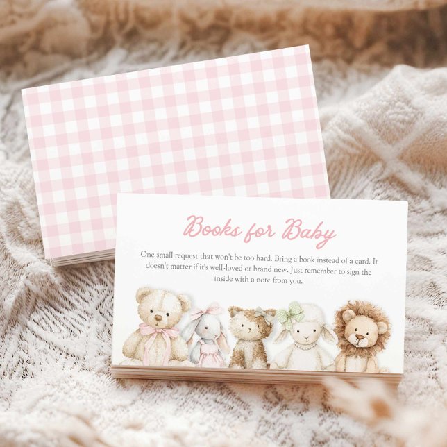 Tarjetas de libros para bebé de animales con gingh (Pink Gingham Baby Animals Books for baby Card)