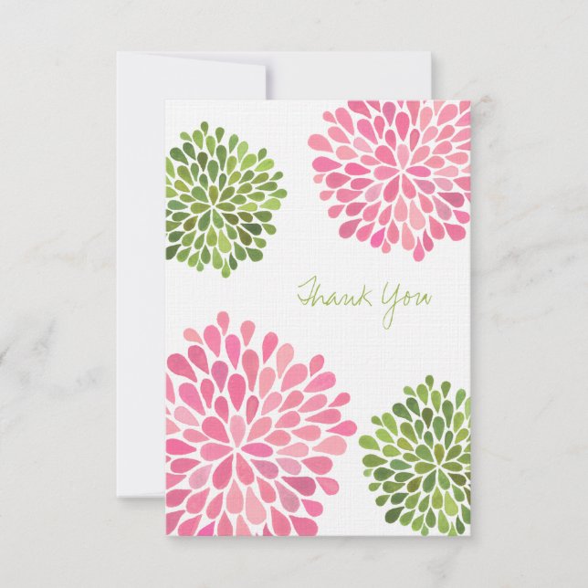 Tarjetas de línea de agradecimiento rosa y verde b (Anverso)