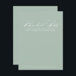 Tarjetas de lista de cubo del Boda de caligrafía b<br><div class="desc">Estas tarjetas de boda de caligrafía blanca verde son la actividad perfecta para una boda rústica o una ducha nupcial. El diseño es sencillo y elegante, con una tipografía de guion clásica y elegante en un fondo verde. Cambie la redacción para que se adapte a cualquier evento vital. El signo...</div>