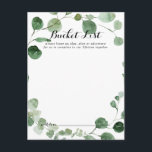 Tarjetas de lista de cubo del Boda de caligrafía E<br><div class="desc">Estas tarjetas de caligrafía boda son la actividad perfecta para una recepción nupcial moderna o una ducha de novia. El diseño presenta una acuarela de hojas y ramas de eucaliptos botánicos elegantes dibujadas a mano. Cambie la redacción para que se adapte a cualquier evento vital. El signo de la lista...</div>