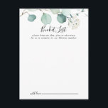 Tarjetas de lista de cubo del Boda del Eucalipto V<br><div class="desc">Estas tarjetas de cubo de boda de eucaliptos verdes de verano son la actividad perfecta para una recepción nupcial moderna o una ducha nupcial. El diseño presenta hermosas hojas de eucaliptos verdes de color acuático pintadas a mano que inspiran el encanto natural. Cambie la redacción para que se adapte a...</div>