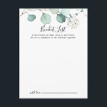 Tarjetas de lista de cubo del Boda del Eucalipto V<br><div class="desc">Estas tarjetas de cubo de boda de eucaliptos verdes de verano son la actividad perfecta para una recepción nupcial moderna o una ducha nupcial. El diseño presenta hermosas hojas de eucaliptos verdes de color acuático pintadas a mano que inspiran el encanto natural. Cambie la redacción para que se adapte a...</div>