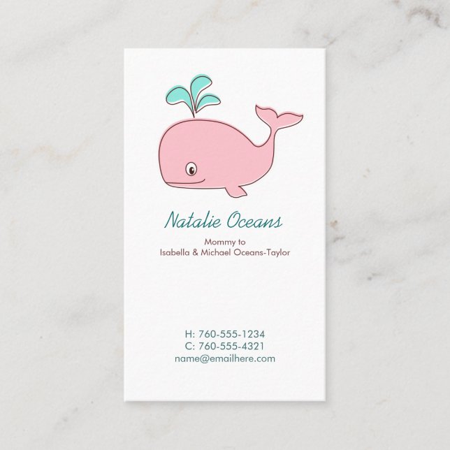 Tarjetas de llamada de mamá de ballena rosa (Anverso)