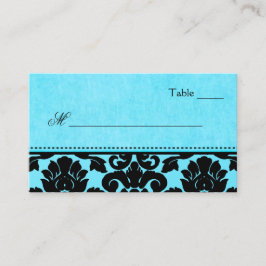 Tarjetas de los lugares de damasco azules y negros