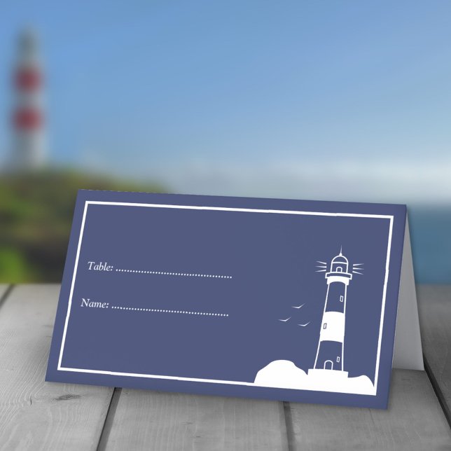 Tarjetas de Lugar Boda Azul de la Marina del Faro (Lighthouse Navy Blue Wedding Place Cards)