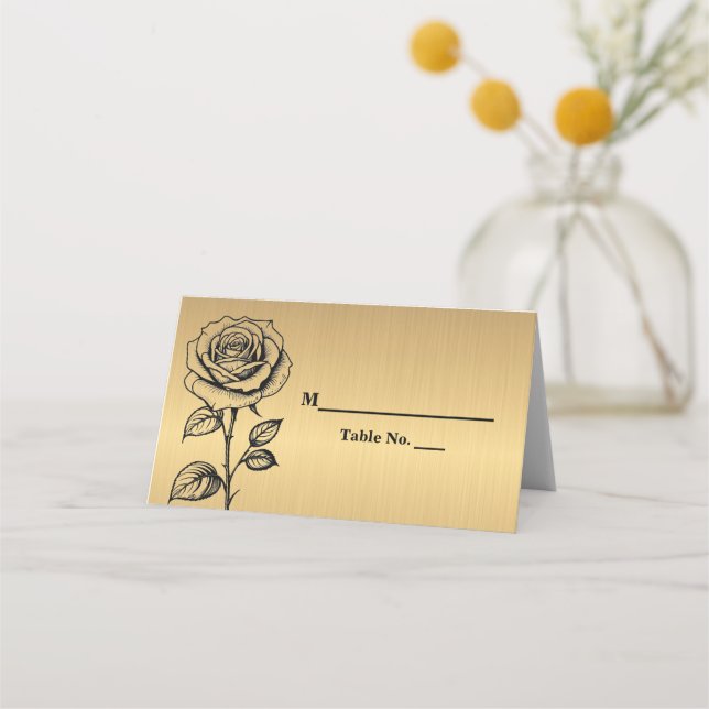 Tarjetas de lugar Clásicas de Oro Rosa Negra (Anverso)