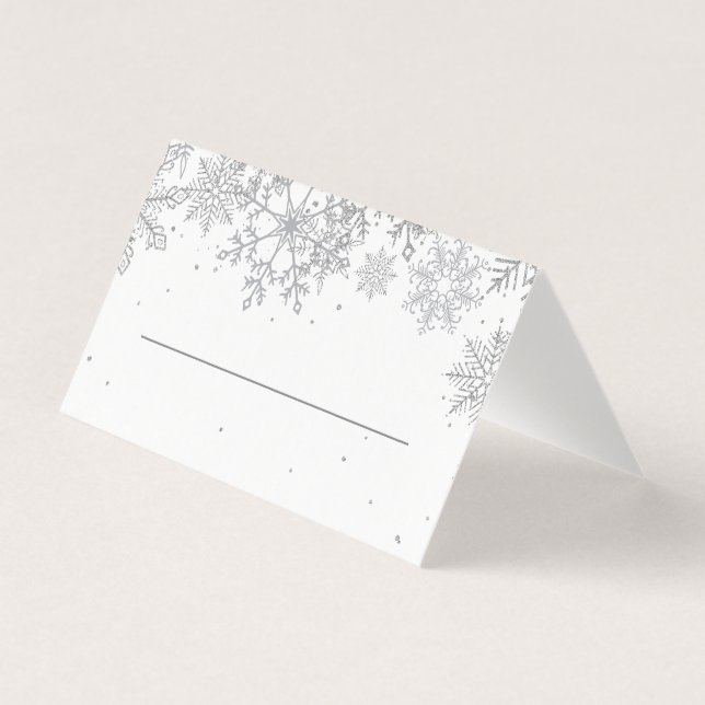 Tarjetas de lugar con copo de nieve plateado (Anverso)