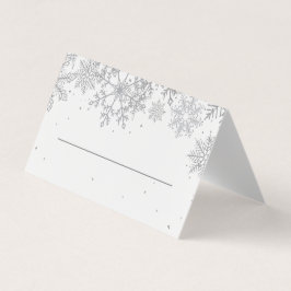 Tarjetas de lugar con copo de nieve plateado