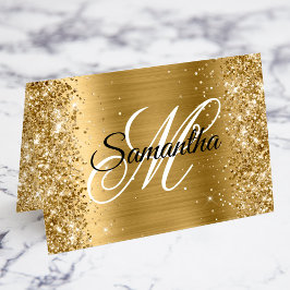 Tarjetas de lugar con monograma elegante dorado br