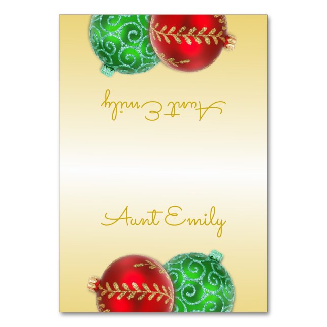 Tarjetas de lugar con tienda de Navidad doradas (Anverso)