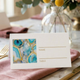Tarjetas de lugar con vetas de oro y mármol verde 