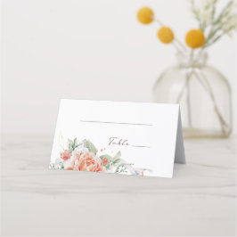 Tarjetas de lugar de acuarela floral de melocotón